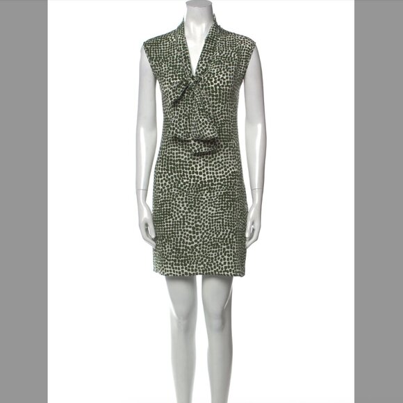 Stella McCartney 100% Silk Sheath Dress Green/Cream US 6 IT 42 - Picture 1 of 6
